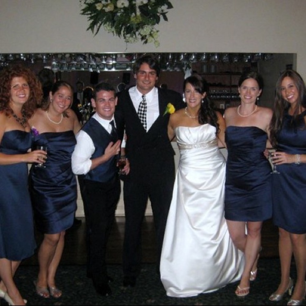 David’s Bridal Navy Strapless Bridesmaid Dress